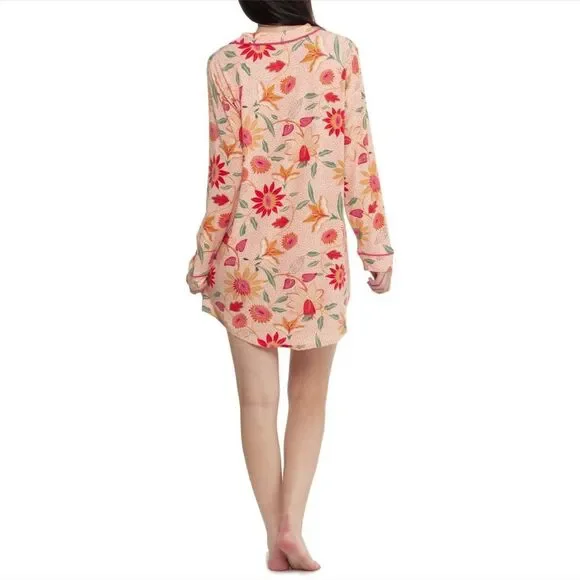 Spartina 449 XXS Botanic Garden Peach Pink Boho Floral Long Sleeve Sleep Shirt - Picture 3 of 16